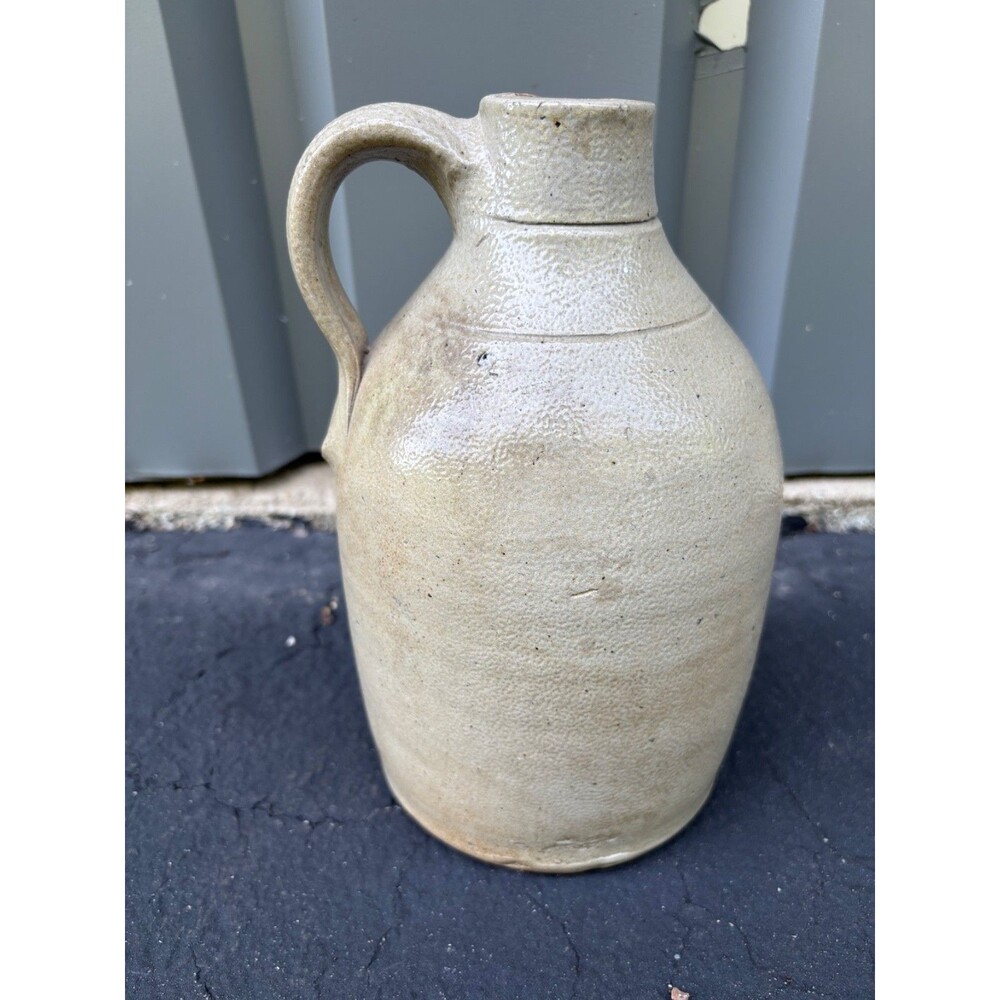 Antique Salt Glazed neutral beige Gray Stoneware Jug 10"  Single Handle Unmarked
